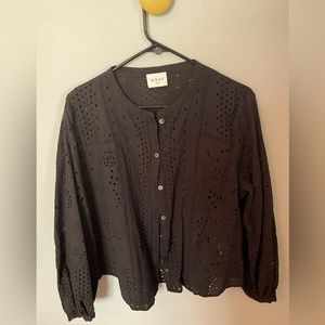 Wrap London brand black broderie anglaise cotton blouse